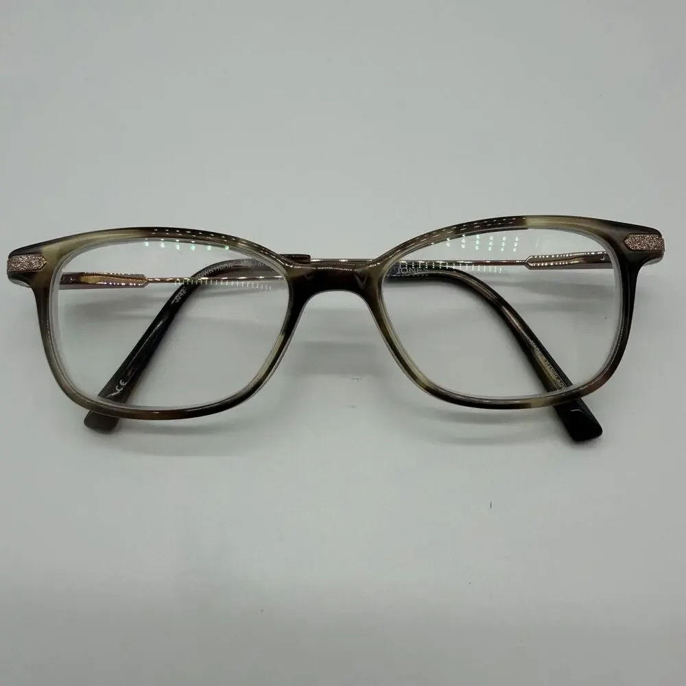 Jones New York J242 Brown Horn Eyeglasses 48-16-135 Rose Gold Cat Eye Women’s